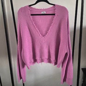 Cropped distressed sweater